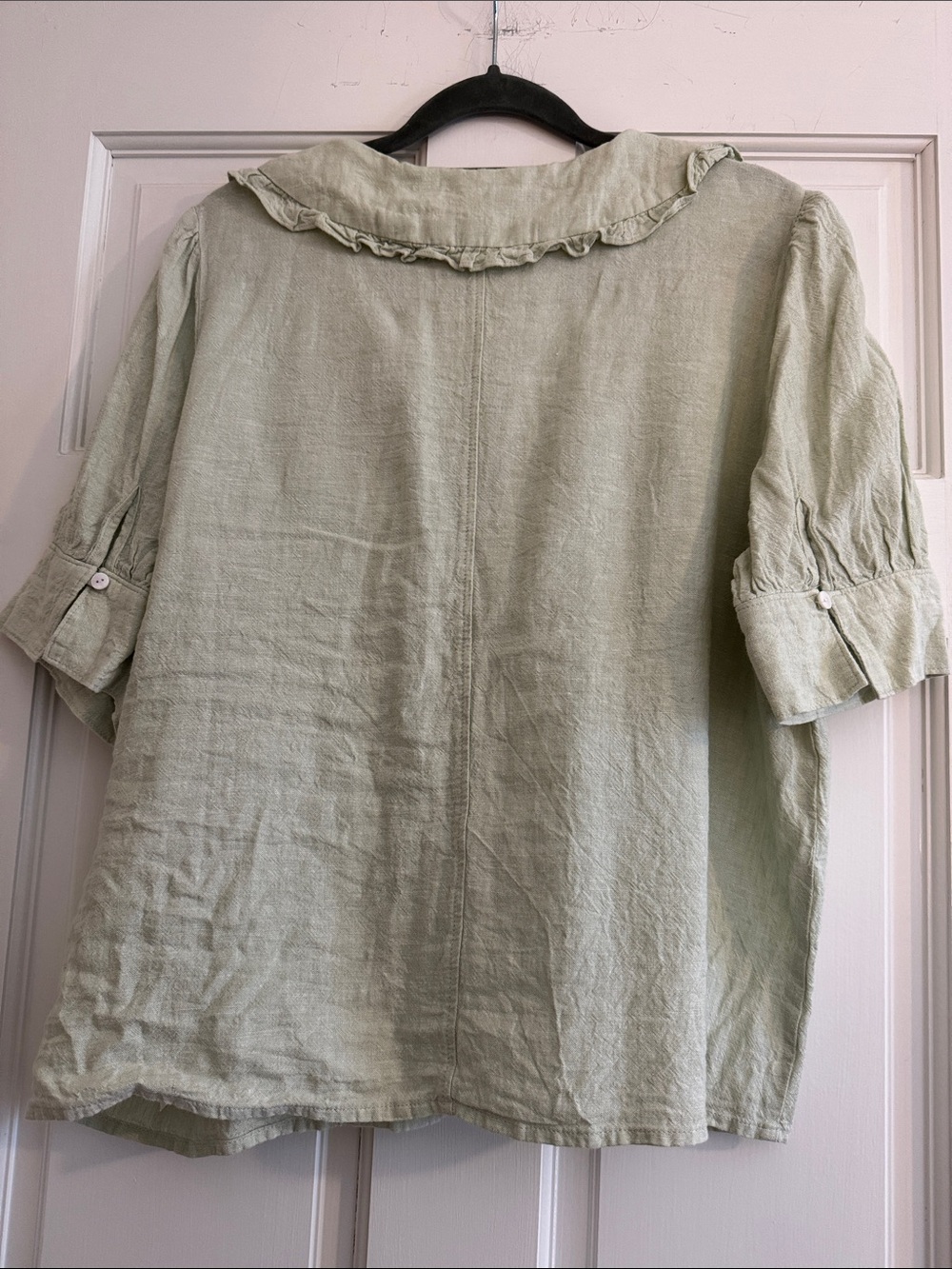 Madewell Pastel Green Peter Pan Collar Linen Blend Button-Down Top - Picture 2 of 6